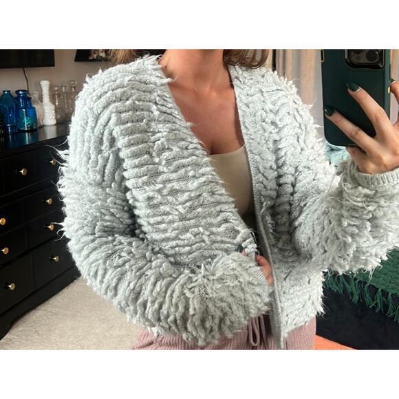 Scoop Sweaters - SCOOP WYELASH RIBBONED KNIT CARDIGAN SILVER SIZE L